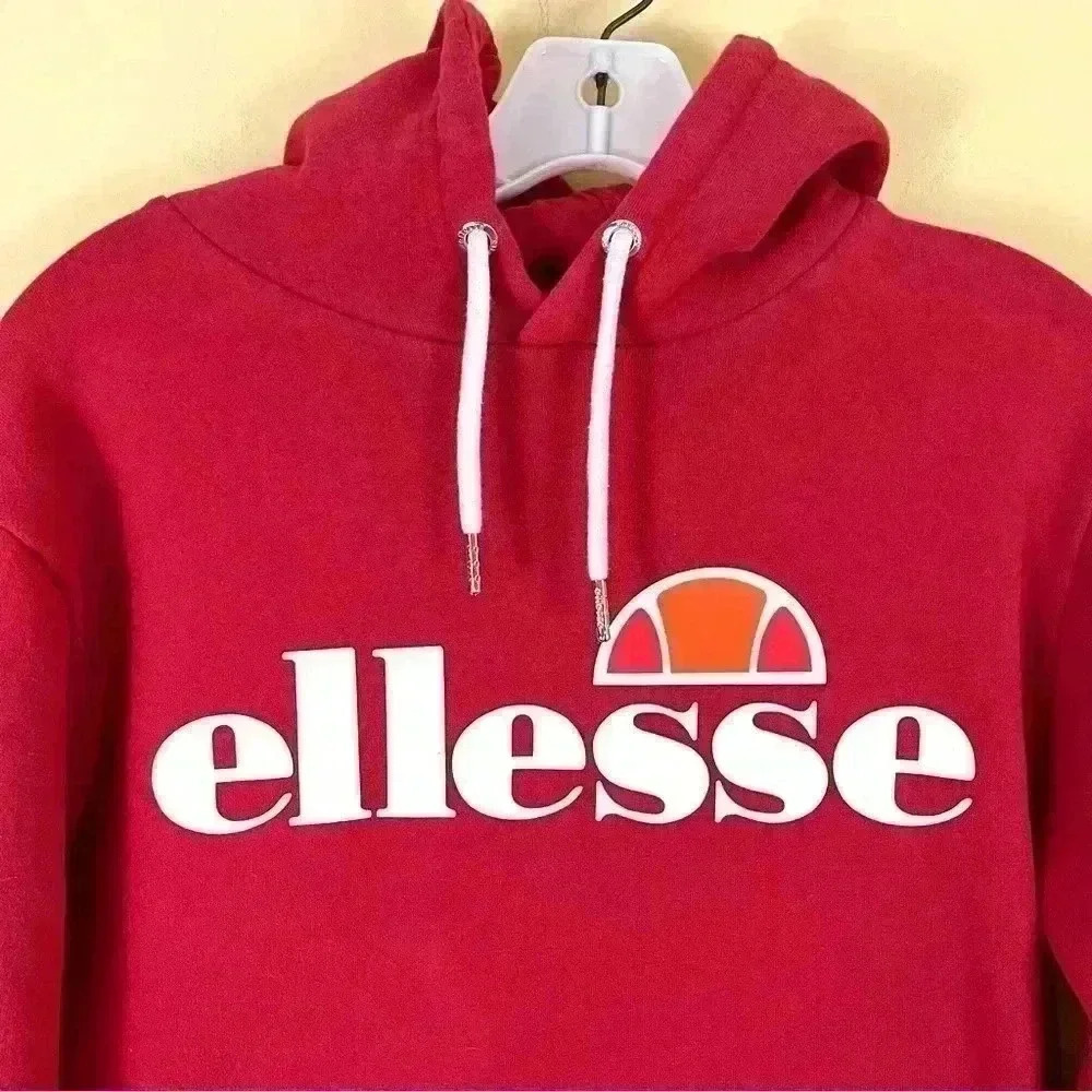 Ellesse Gottero Red W/ White Classic Logo Hooded Sweatshirt Size S - Picture 3 of 13